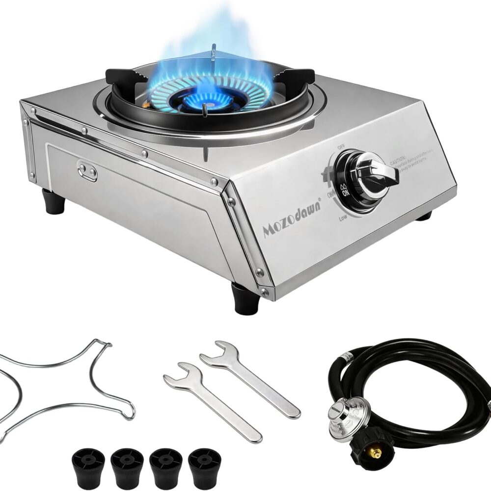 18,000 BTU High-Power Propane Burner Stove - Heavy-Duty Stainless Steel, Portable Single Burner Propane Stove for Indoor/Outdoor Cooking