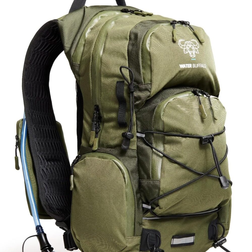 Water Buffalo Sherpa 22L Hiking Hydration Backpack, 2L Bladder | Hiking Backpack with Water Bladder, Waterproof Zippers, Phone Compartment, Trekking Pole Holders, Padded Straps