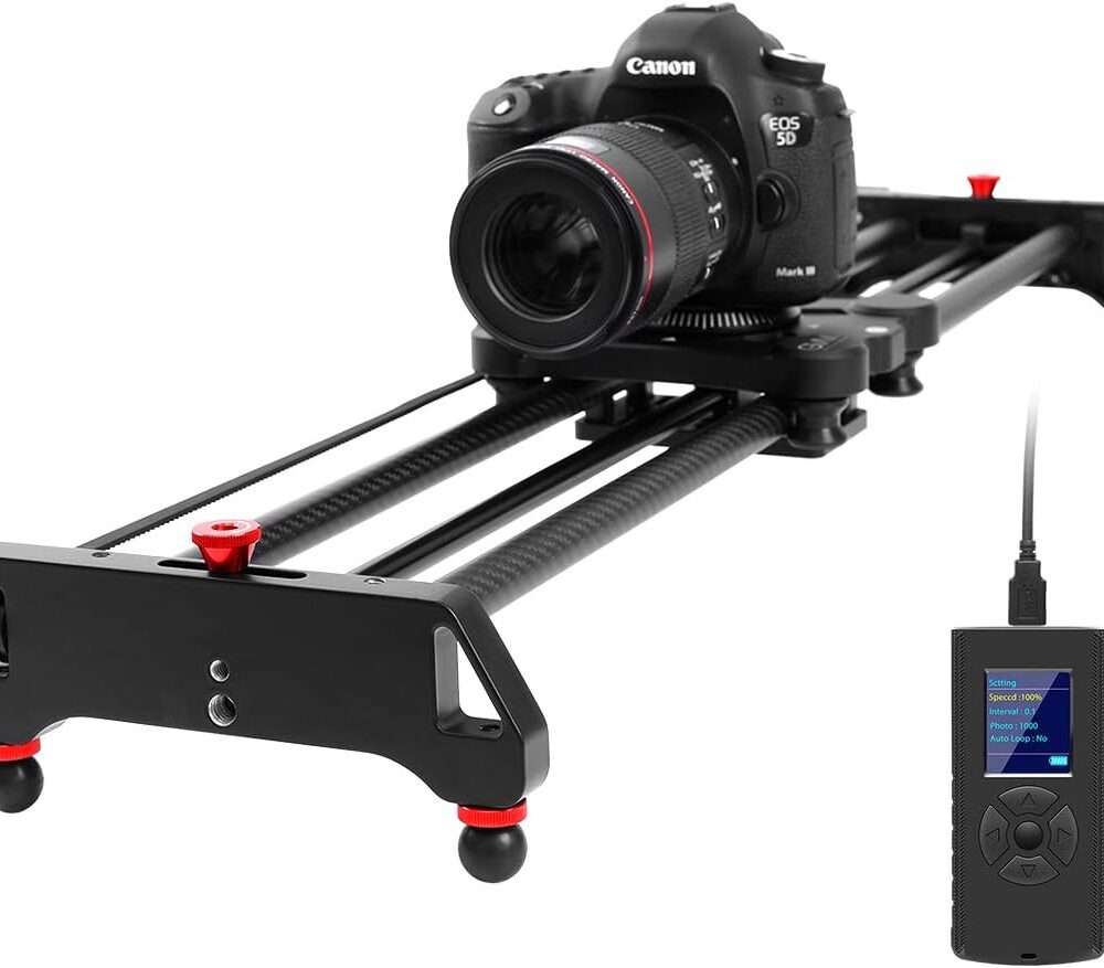 GVM Motorized Camera Slider, 31" Carbon Fiber Dolly Rail Camera Slider with Time-Lapse Photography, Tracking Shooting and 120 Degree Panoramic Shooting for Most Cameras, with Remote Controller
